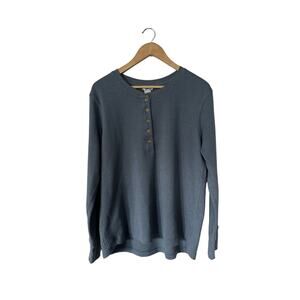 Duluth Trading Co Blue Long Sleeve Henley Blouse